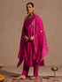Janasya Women's Pink Silk Blend Embellished Yoke Design Straight Kurta Set